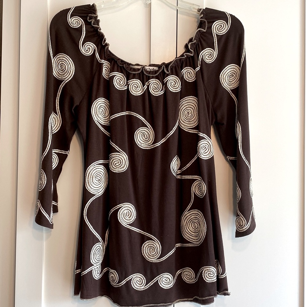 Beautiful Brown Peasant Top by Lauren Michelle Size M